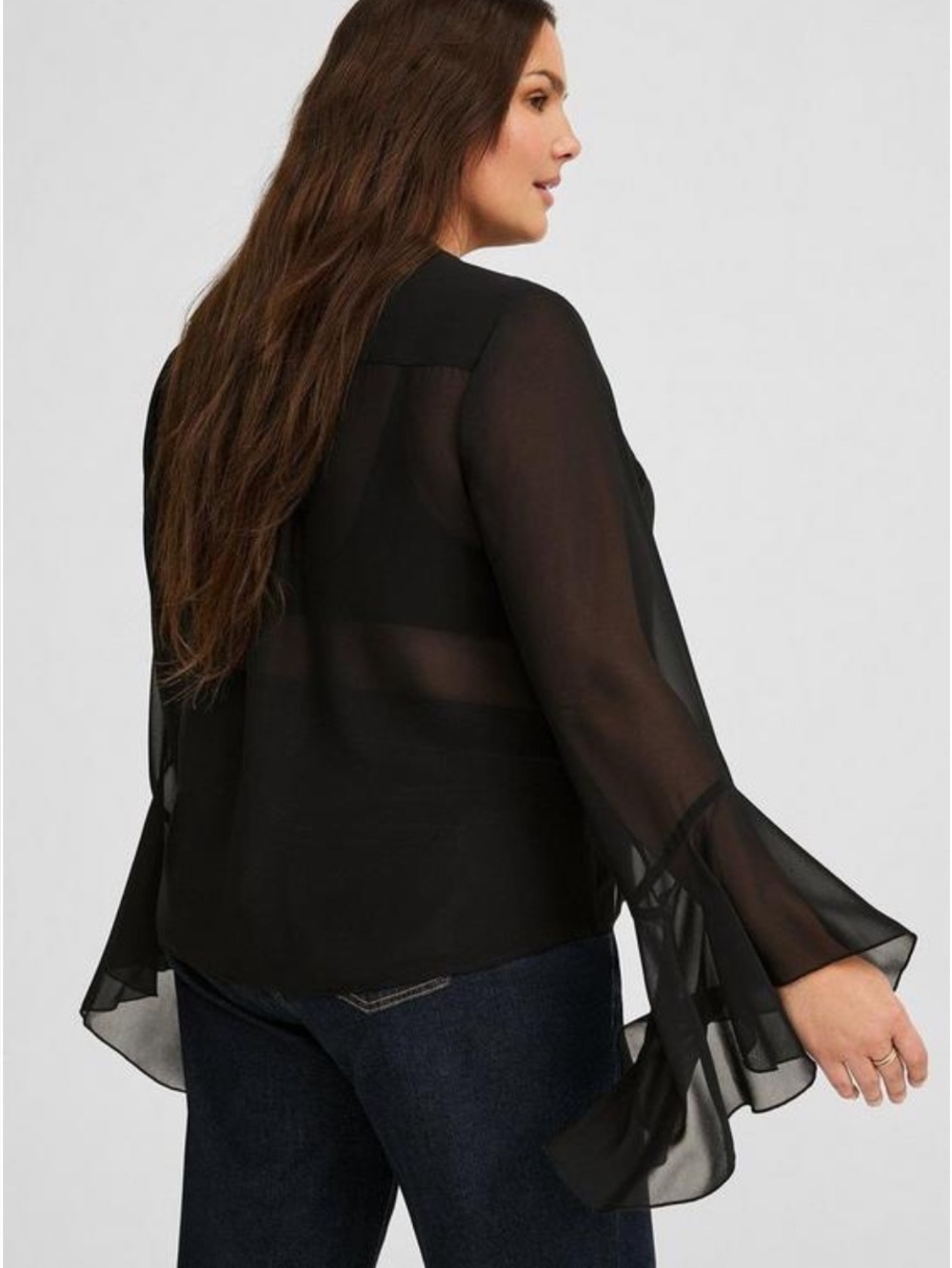 Torrid Sheer Ruffle-Front Blouse - Black - Picture 3 of 9